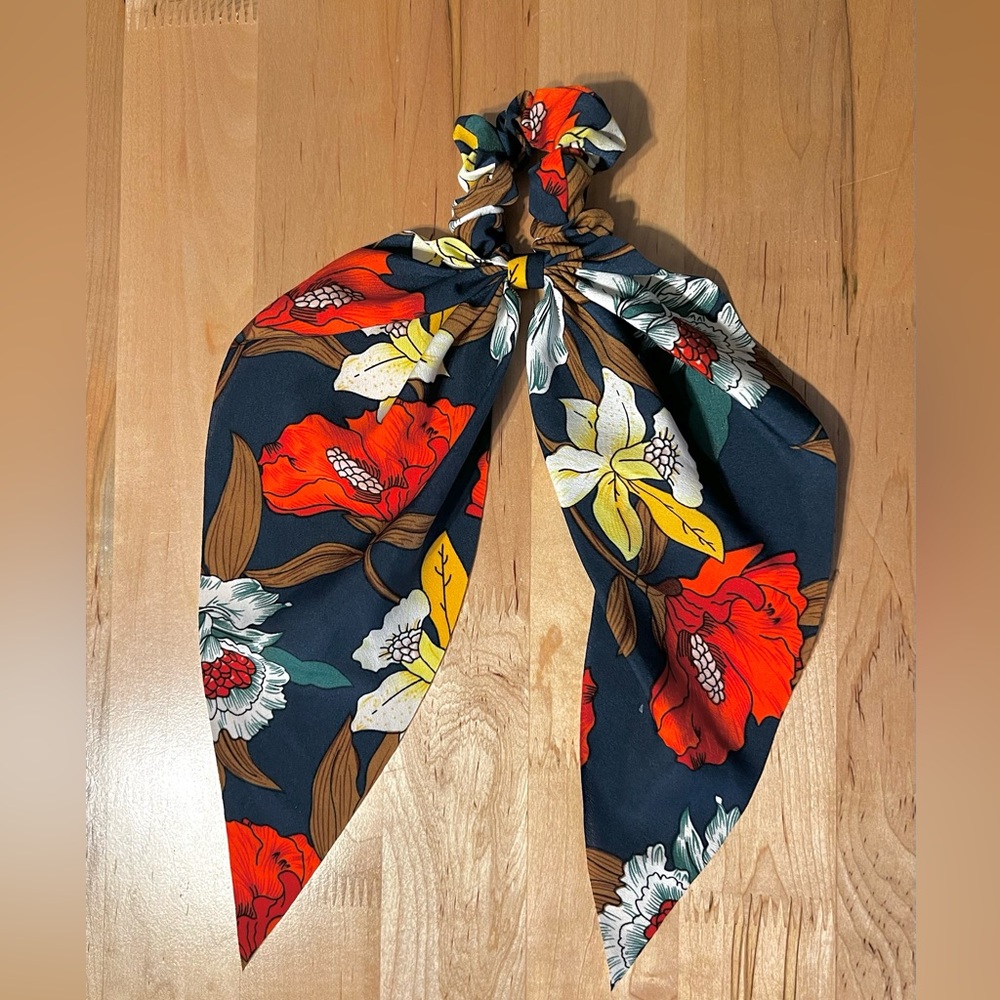 Satin floral scrunchie with bow